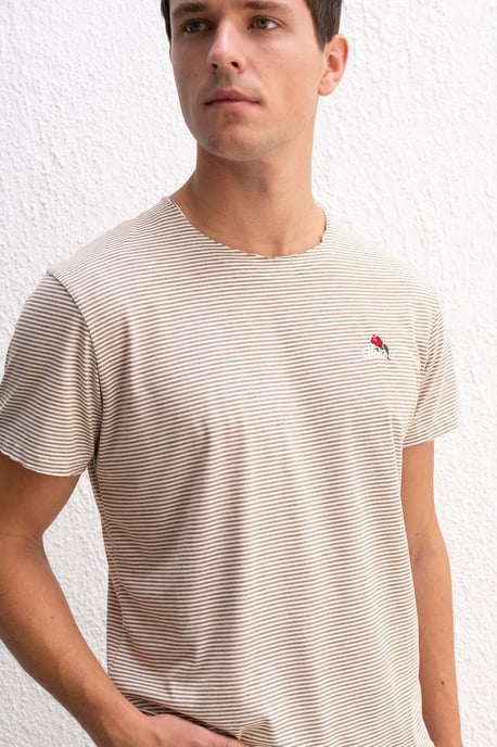 Gestreiftes Rundhals-T-Shirt mit Stickerei - Image 4
