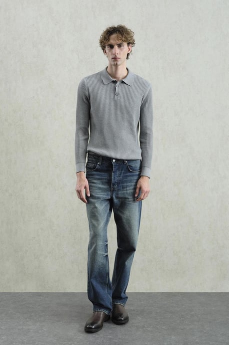 Slim Fit Ripp-Polo-T-Shirt - Image 1
