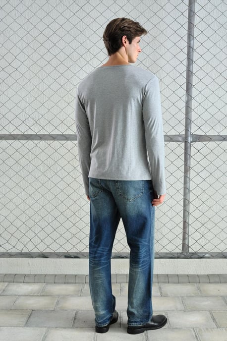 Langarm-Button-Kragen Komfort Fit T-Shirt - Image 3