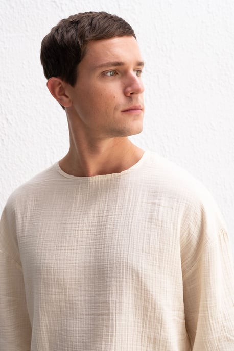Muslin Rundhalsausschnitt Langarm-T-Shirt - Image 2