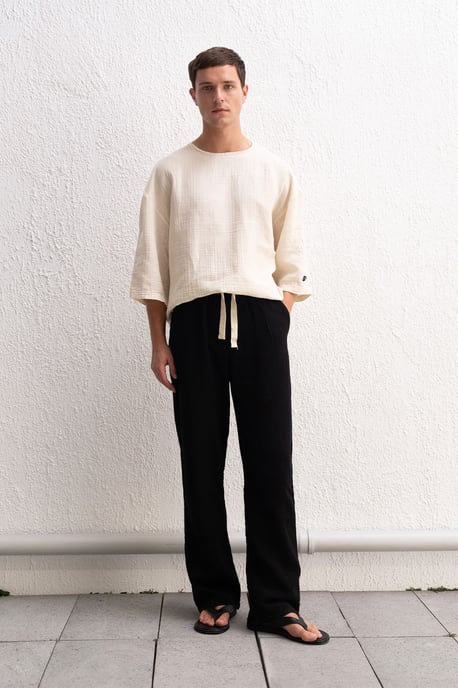 Muslin Rundhalsausschnitt Langarm-T-Shirt - Image 3