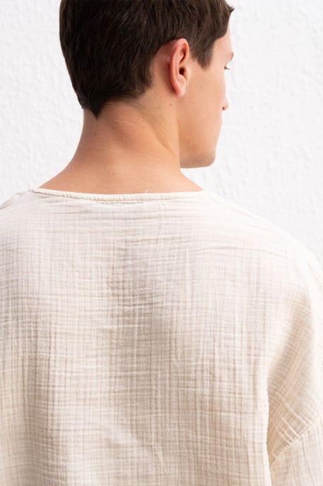 Muslin Rundhalsausschnitt Langarm-T-Shirt - Image 5
