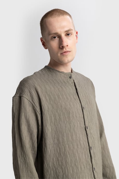Giesto Texturiertes Langarmshirt mit Rundhalsausschnitt - Khaki - Image 3