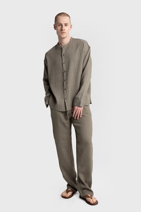 Giesto Texturiertes Langarmshirt mit Rundhalsausschnitt - Khaki - Image 4