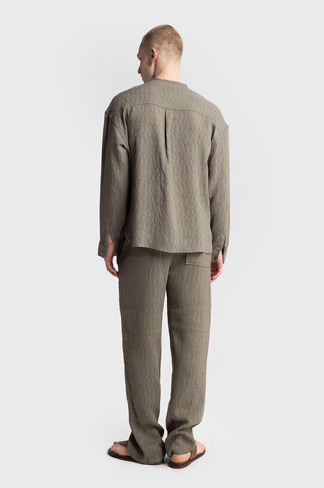 Giesto Texturiertes Langarmshirt mit Rundhalsausschnitt - Khaki - Image 6