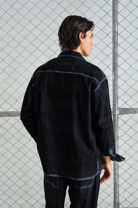 Langarm-Hemd aus Gabardine mit Knöpfen und Reverskragen - Image 3