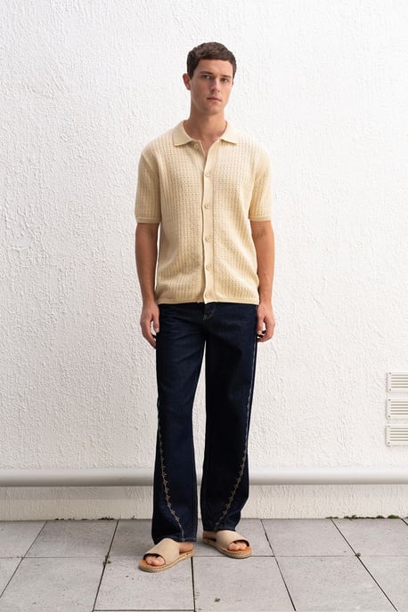 Strukturiertes Jacquard-Hemd mit Knopfleiste - Image 3