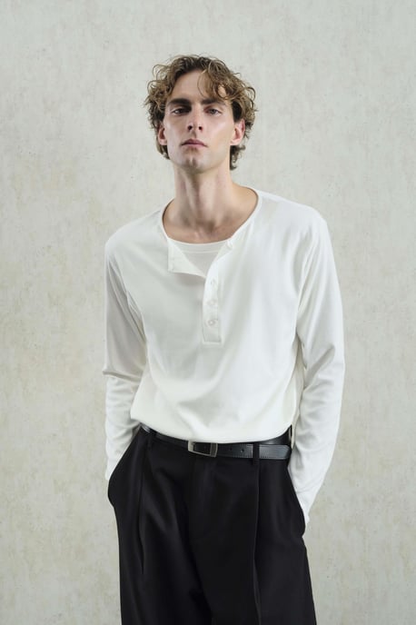 Knopfleiste Rundhals Langarm T-Shirt - Image 3