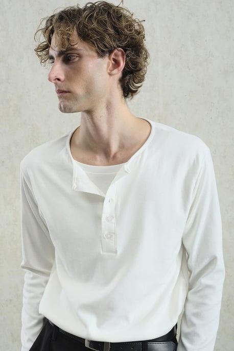Knopfleiste Rundhals Langarm T-Shirt - Image 4
