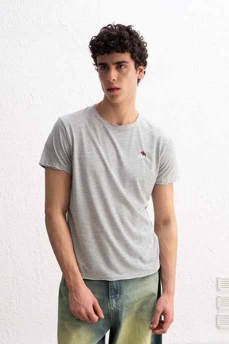 Gesticktes gestreiftes Rundhals-T-Shirt - Image 1