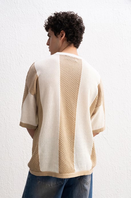 Gestreiftes Strickwaren Rundhals-T-Shirt - Image 4