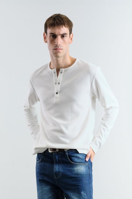 Slim Fit Button-Kragen Langarm-T-Shirt - Image 3