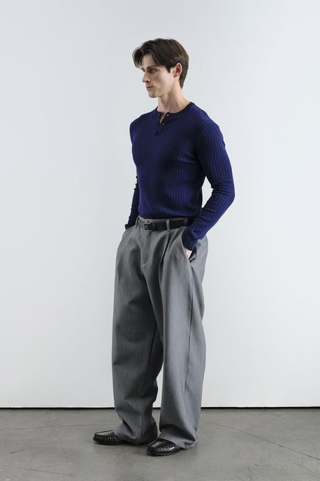 Slim Fit Button-Kragen Langarm-T-Shirt - Image 1