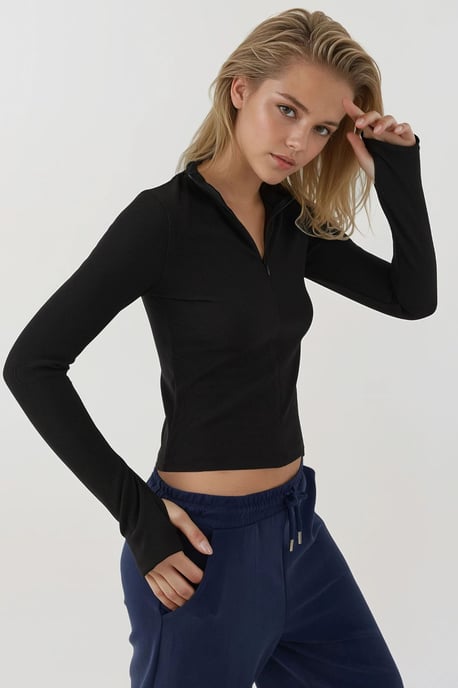 Enganliegendes Langarm-Polo-Aktivshirt mit Reißverschluss - Image 6