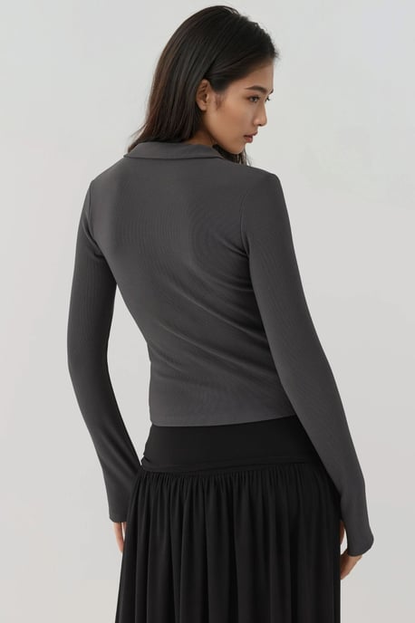 Fitted Langarm-Polo-Active-Top mit Reißverschluss - Image 3
