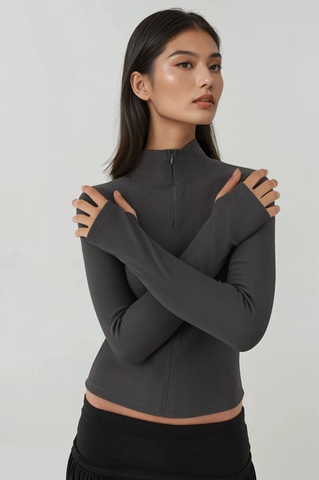 Fitted Langarm-Polo-Active-Top mit Reißverschluss - Image 4