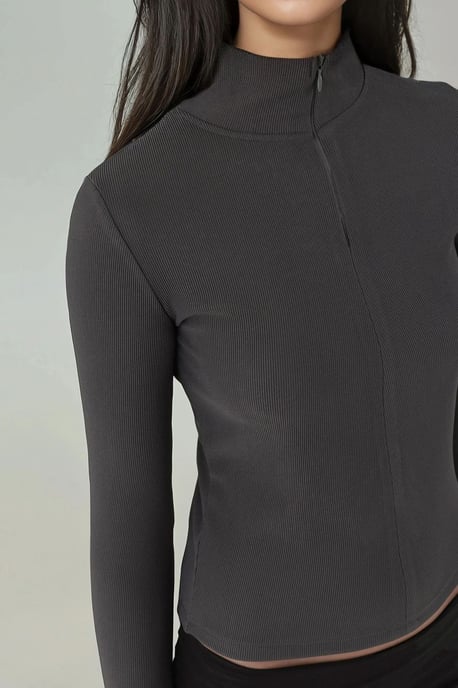 Fitted Langarm-Polo-Active-Top mit Reißverschluss - Image 5
