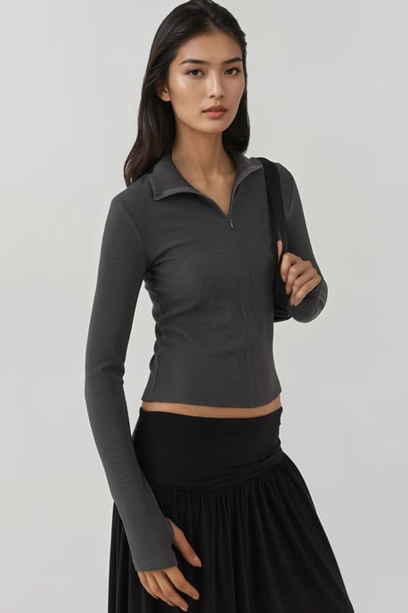 Fitted Langarm-Polo-Active-Top mit Reißverschluss - Image 6
