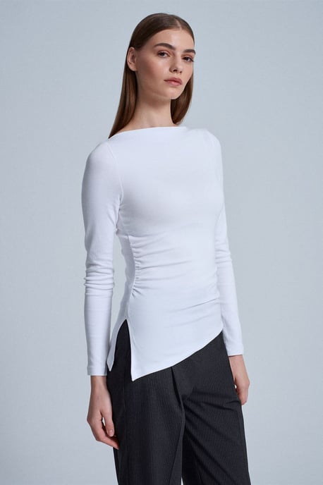 Slim-Fit Bootsausschnitt Langarmbluse - Image 1