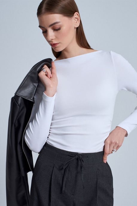 Slim-Fit Bootsausschnitt Langarmbluse - Image 2