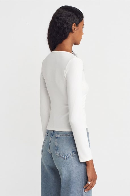 Slim Fit Rippstruktur Bluse mit Knopfleiste - Image 2
