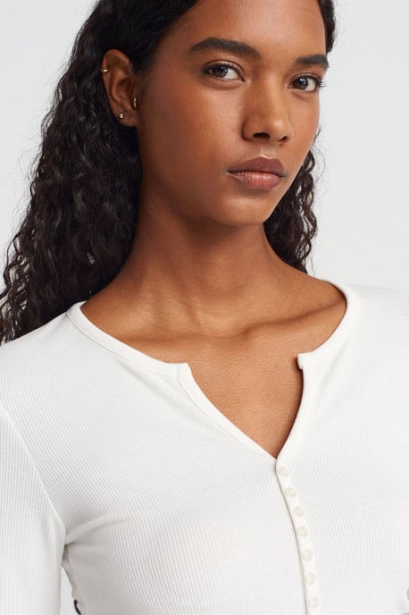 Slim Fit Rippstruktur Bluse mit Knopfleiste - Image 3