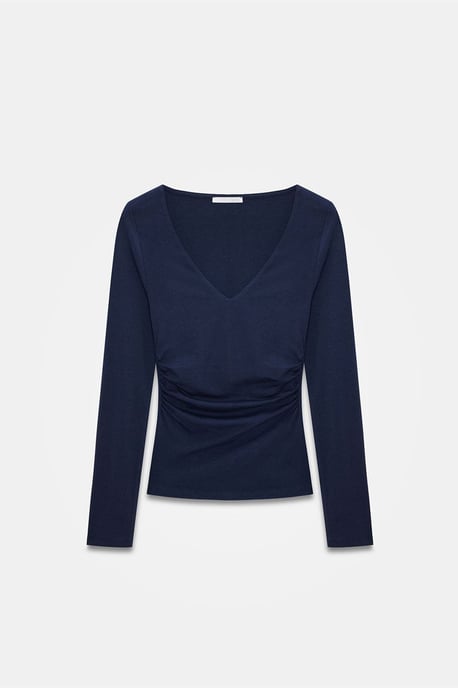 Schmale Passform V-Ausschnitt Strickbluse - Image 5