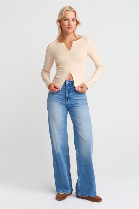 Schmale Passform Bluse aus Baumwollmischung mit Reißverschluss - Image 4