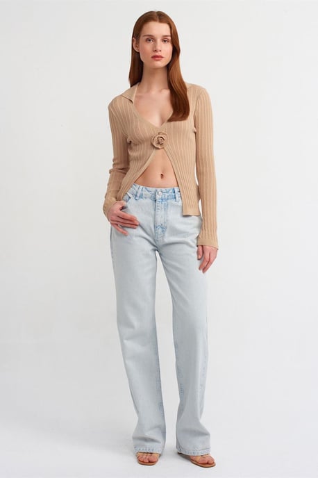 Schlanke Passform Rippstrick-Polo-Bluse - Image 3