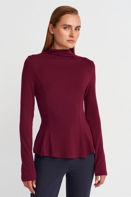 Fitted Halb-Turtleneck Peplum Bluse - Image 1