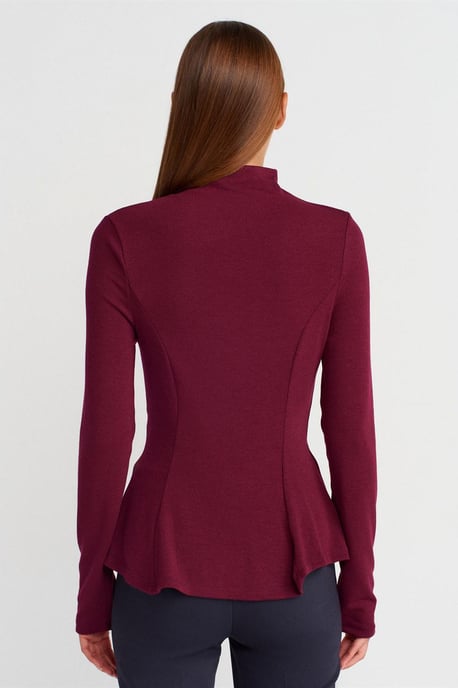 Fitted Halb-Turtleneck Peplum Bluse - Image 2