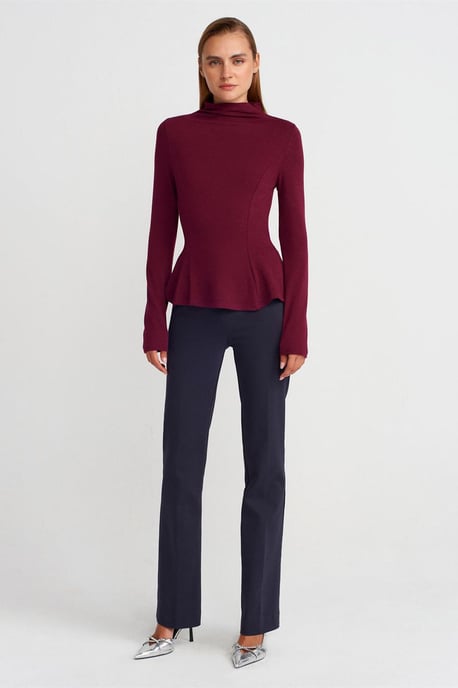 Fitted Halb-Turtleneck Peplum Bluse - Image 4