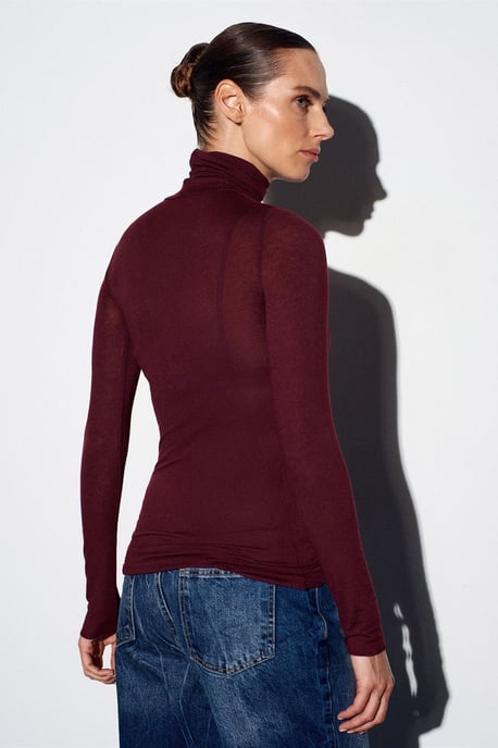 Schlanke Passform Rollkragen-Jersey-Bluse - Image 2