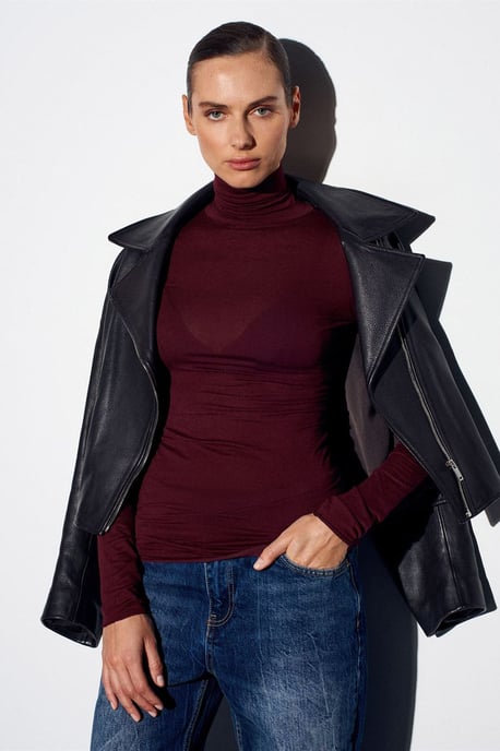 Schlanke Passform Rollkragen-Jersey-Bluse - Image 3