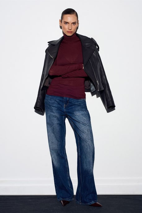 Schlanke Passform Rollkragen-Jersey-Bluse - Image 5