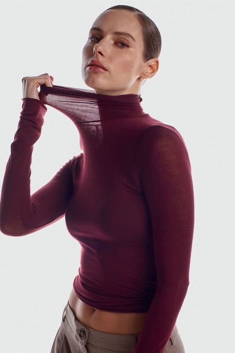 Schlanke Passform Rollkragen-Jersey-Bluse - Image 6