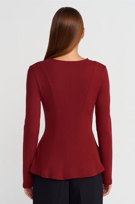 Taillierte strukturierte Strick-Peplum-Bluse - Image 2