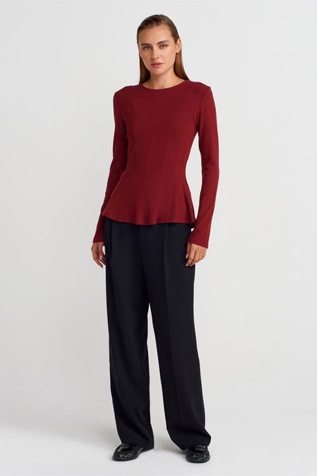 Taillierte strukturierte Strick-Peplum-Bluse - Image 4