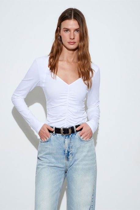 Slim Fit V-Ausschnitt Jersey-Bluse - Image 3