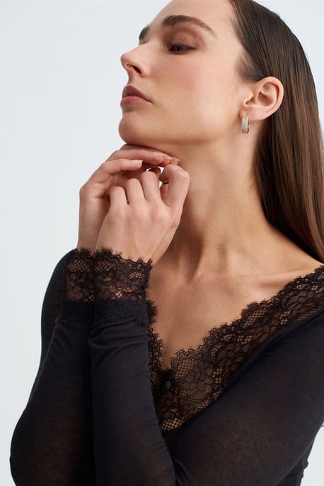 Schmal geschnittene V-Ausschnitt Spitze Bluse - Image 3