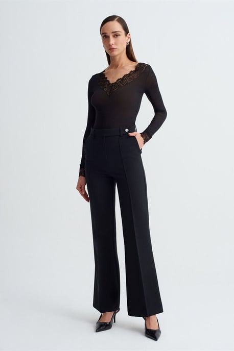Schmal geschnittene V-Ausschnitt Spitze Bluse - Image 4