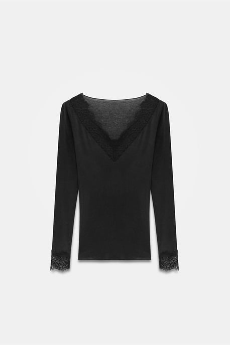 Schmal geschnittene V-Ausschnitt Spitze Bluse - Image 5
