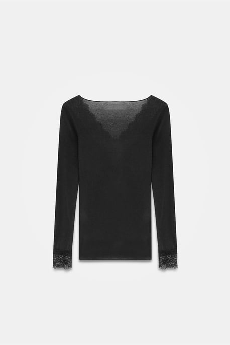 Schmal geschnittene V-Ausschnitt Spitze Bluse - Image 6