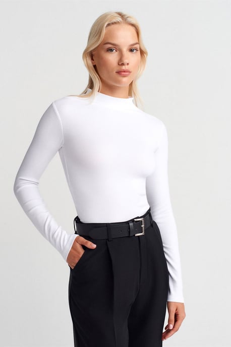Slim Fit Langarm-Halbrollkragenoberteil - Image 1