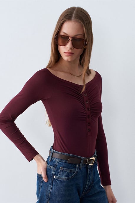 Slim-Fit Boot-Ausschnitt Body Bluse - Image 4