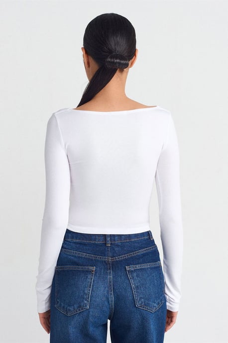 Damen-gekürzte Bluse mit ausgeschnittenem quadratischen Ausschnitt - Image 2