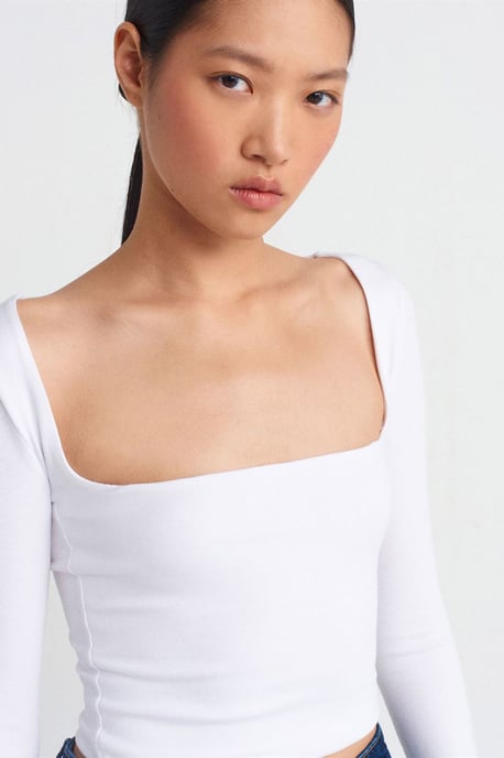 Damen-gekürzte Bluse mit ausgeschnittenem quadratischen Ausschnitt - Image 4