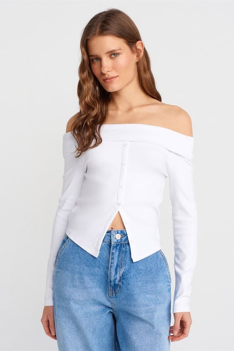 Schulterfreie Slim Fit Strickbluse - Image 1