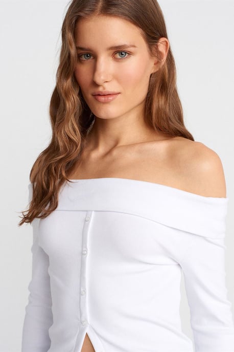 Schulterfreie Slim Fit Strickbluse - Image 4
