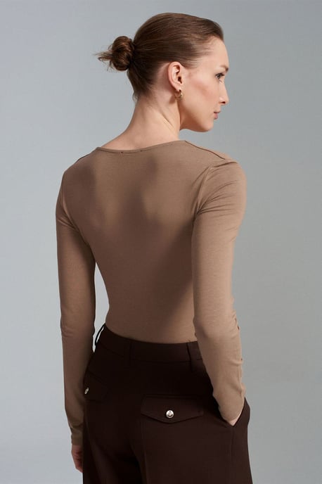 Schmale Passform V-Ausschnitt Jersey-Bluse - Image 2